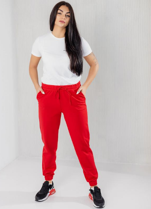 Жеские качественные спортивные штаны турция коттон двухнитка красный xl2 фото