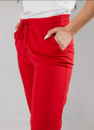 Жеские качественные спортивные штаны турция коттон двухнитка красный xl3 фото