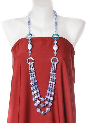 Длинные ожерелья ярусные "стилая голубика" снежный голубой агат l-105см