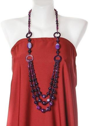 Длинные ожерелья ярусные "солнечная черника" фиолетовый агат l-105см