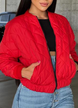 Женская демисезонная куртка - бомбер из плащевки: 42-44, 46-48 - красный
