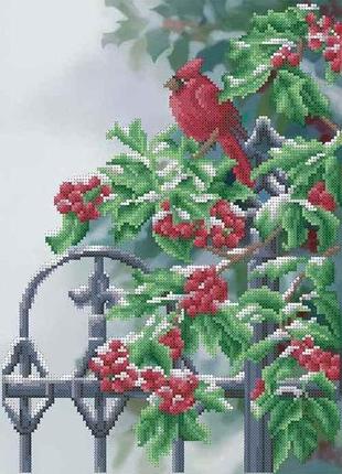 Схема для вишивання бісером зимове очікування горобина шипшина заготовка, 25х35 см