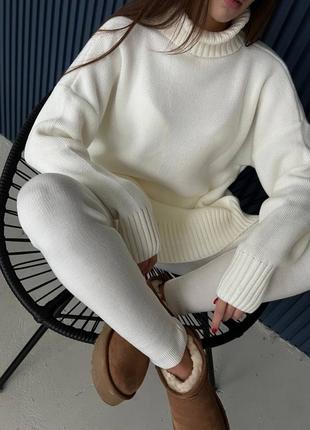 Бездоганний базовий теплий костюм - довгий об’ємний светр оверсайз та щільні теплі лосіни2 фото