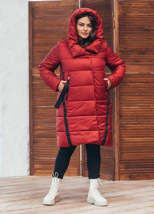 Куртка зимняя женская, пальто 71 / р.48-62 / кирпичный2 фото
