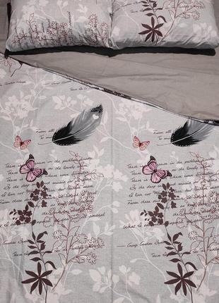 Постільні комплекти із бязі - пір'я+світло-сірий, усі розміри, швидка відправка