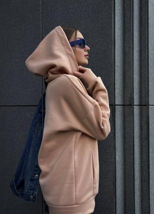 Жіночий спортивний костюм оверсайз теплий на флісі зимовий чорний бежевий ліловий помаранчевий оранжевий4 фото