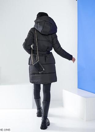 Куртка пальто пуховик с капюшоном поясом длинное теплое зима осень черная пудра олива мята кэмел коричневый2 фото