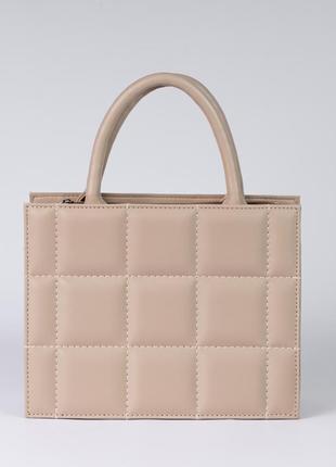 Женская сумка бежевая сумка среднего размера стеганая сумка тоут квадратная сумка классическая сумка1 фото