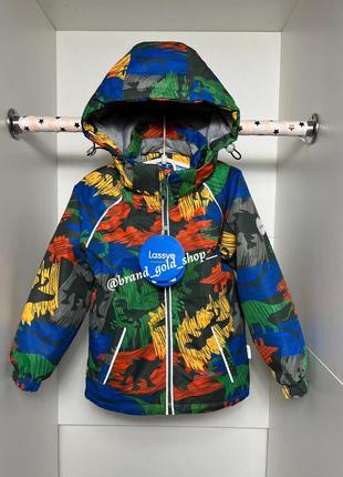 Демісезонна термо куртка для хлопчика lassye 92-116 динозаври діно