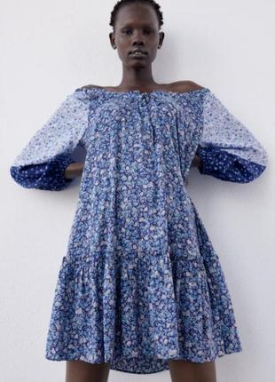 Коттоновое платье в цветочный принт zara