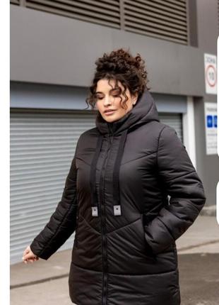Женская зимняя куртка большого размера 113 / черный5 фото