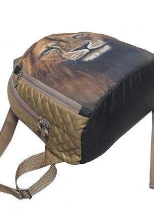 Рюкзак молодіжний стьобаний з принтом лева. жіночий рюкзак, рюкзак для дівчини текстильний3 фото