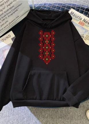 Худі з капюшоном на флісі теплий якісний з принтом в українському стилі вишивкою патріотичний кофта вишиванка чорний хакі оливка фіолетовий ліловий2 фото