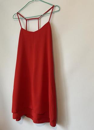 Платье сарафан красное летнее мини на бретельках topshop размер 10 m на подкладке слоями3 фото