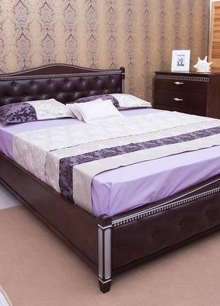 Кровать двоспальная с натурального дерева в спальню двуспальная олимп "прованс кожзам ромбы + патина" (160*190)