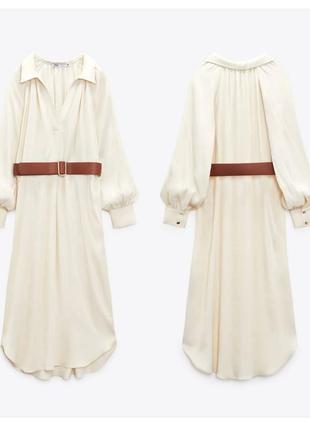 Розкішна сатинова міді сукня zara шовкова міді сукня з ременем віскозна сукня сорочка...