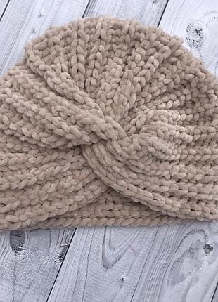 Шапочка чалма повязка узел белая серная шапочка тюрбан капучино бежевая шапочка