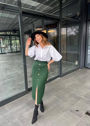 Трендова трикотажна спідниця міді, в стилі zara, зара,  в рубчик