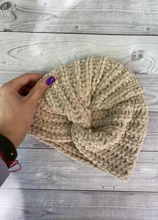 Шапочка чалма повязка узел белая серная шапочка тюрбан капучино бежевая шапочка