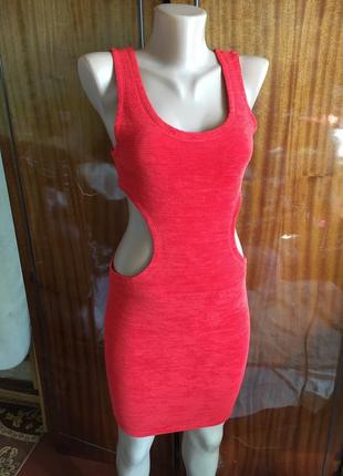 Яркое красное/коралловое мини платье с вырезами та талии bik bok2 фото