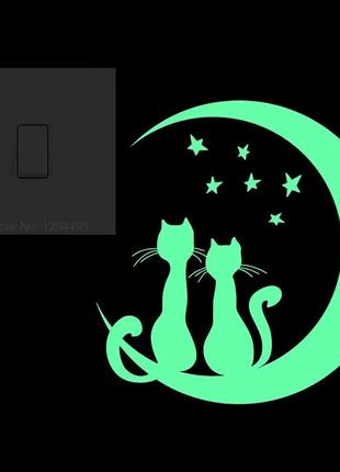 Светящаяся наклейка "луна с котом" - 15*15см (поглощает свет и светится в темноте)2 фото