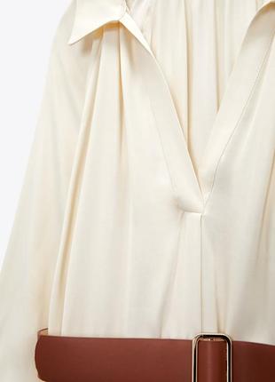 Шелковое миди платье zara оверсайз платье с поясом белое миди платье zara платье рубашка айвори3 фото