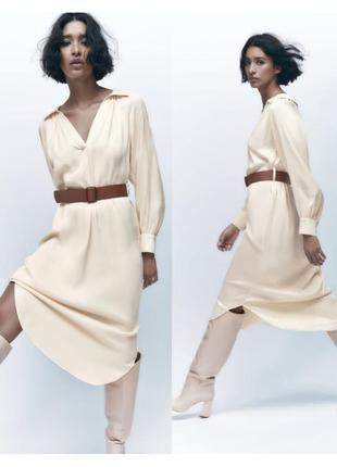 Розкішна сатинова міді сукня zara шовкова міді сукня з ременем віскозна сукня сорочка...