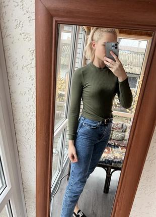 Зелена хакі вкорочена кофта водолазка6 фото