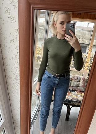 Зелена хакі вкорочена кофта водолазка3 фото