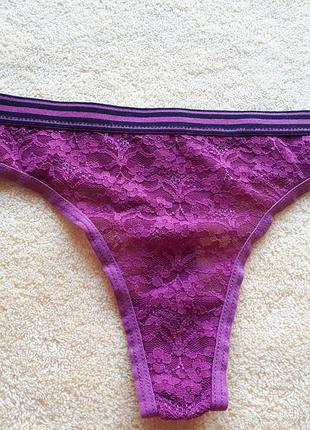 Нові рожеві напіввідкриті мереживні з квітами трусики стрінги бікіні танга в смужку смугасті хс-с/6-8/34-36/42-44 marks spencer