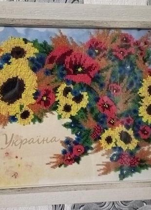 Картина "україна квітуча" вишита чеським бісером2 фото