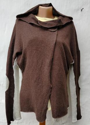 Легкий теплий коричневий двостулковий вовняний кардиган із капюшоном flokati 🥥