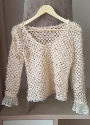 Кофта нарядна укорочена кардиган светр светрик ажурний в дирочку