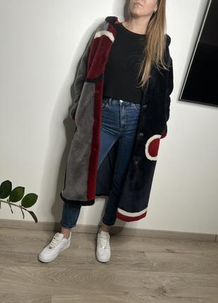 Кольорова двухстороння шуба з мутону oversize