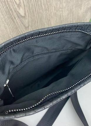 Мужская кожаная сумка-планшетка плетеная черная, сумка-планшетка на плечо натуральная кожа7 фото