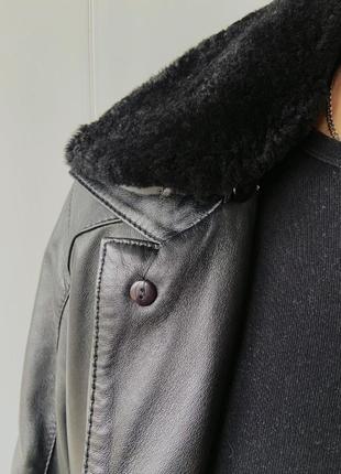 Чоловіча тепла шкіряна курта зимова з утепленням натуральна хутряна3 фото