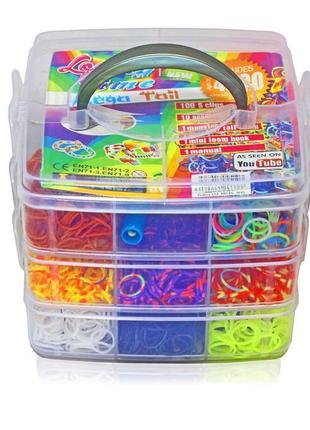 Большой 3х ярусный набор резинок для плетения браслетов fashion loom bands