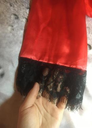 Шелковый халат ярко красного цвета3 фото