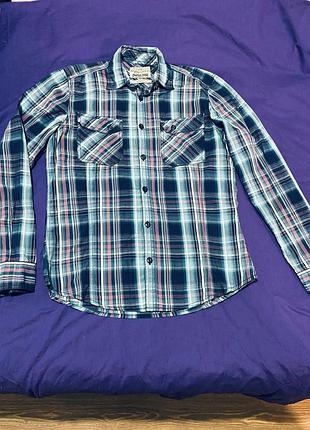 Рубашка мужская в клетку slim fit в полоску разноцветный хлопок angelo litrico рубашка в клетку