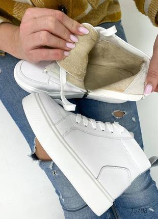 Распродажа натуральные кожаные демисезонные белые спортивные ботинки - высокие кроссовки на флисе 36р.8 фото