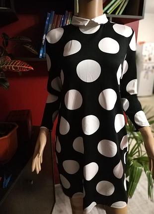 Mohito- платье 2016 г.с карманами в горошек черное с воротником-36р