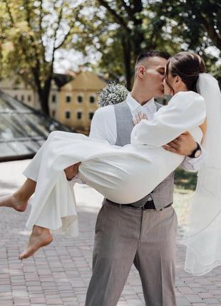 Топ🔝💥 весільне біле плаття, сукня на розпис, весiлля, загс, вiнчання, біле вечірнє платт...