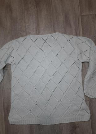 Класичний светр, біла в'язка, сніжний8 фото