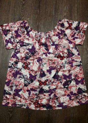 Брендовая новая красивая вискозная блуза, футболка в бабочках с открытыми плечами р.20 от evans7 фото