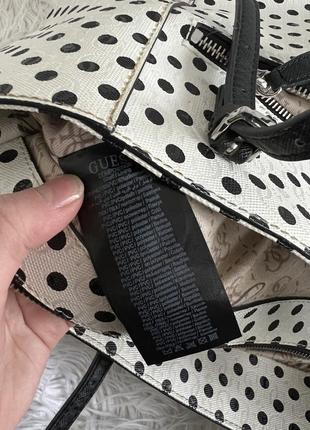 Оригінальна сумка шопер guess чорно біла в горошок7 фото
