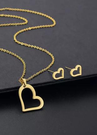 Набір підвіска сережки кулон серце ланцюжок з кулоном у формі серця