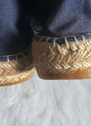 Синие тканевые эспадрильи мокасины туфли текстиль на плетеной соломенной подошве испания7 фото