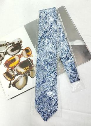 Галстук натуральный шелк голубой серебро жакард узор3 фото
