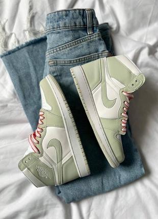 Женские высокие кожаные кроссовки nike air jordan 1 "seafoam green"#найк