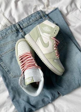 Мужские высокие кожаные кроссовки nike air jordan 1 "seafoam green"#найк